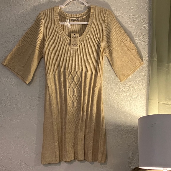 Pink Rose Beige Knit Dress - Picture 1 of 6